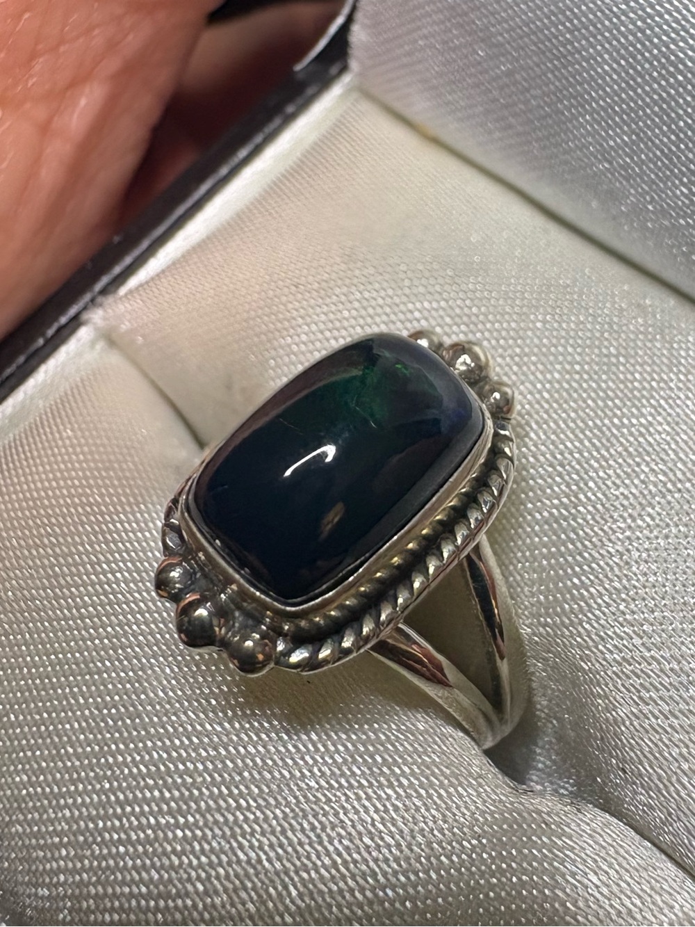 Ring Black Opal Multi-color Flash 925 Sterling Silver Vintage Inspired - Picture 4 of 13